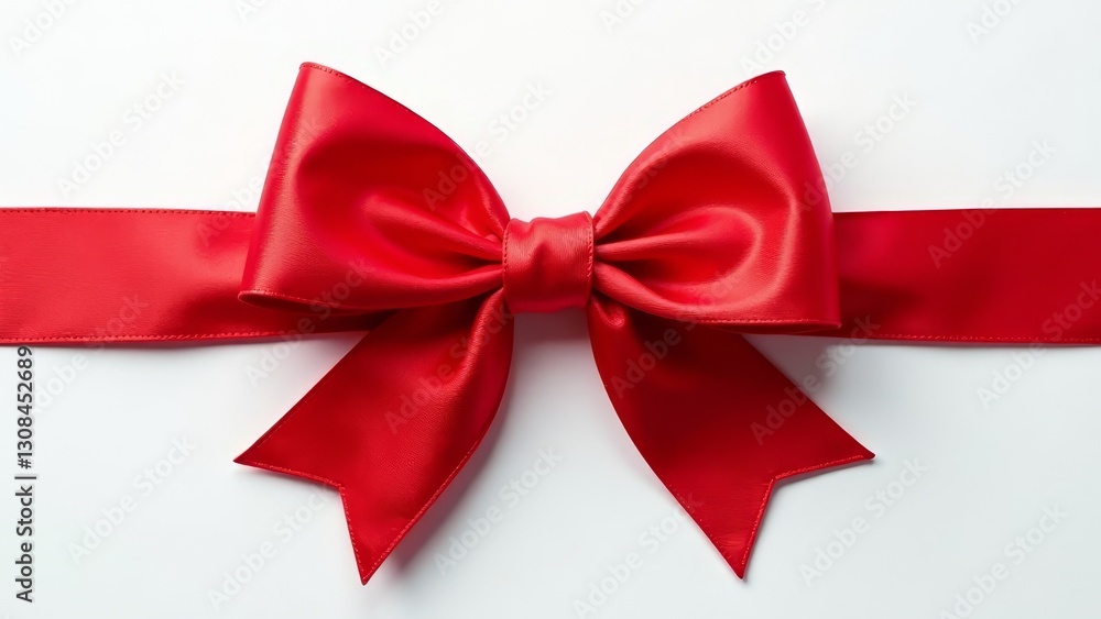 A vibrant red satin ribbon tied into a perfect bow, elegantly displayed on a pristine white background, ideal for festive celebrations or gift-wrapping designs. A vibrant red satin ribbon tied into a perfect bow, elegantly displayed on a pristine white background, ideal for festive celebrations or gift-wrapping designs.