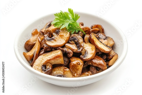 Stir-fried Chinese mushrooms isolated on white background 