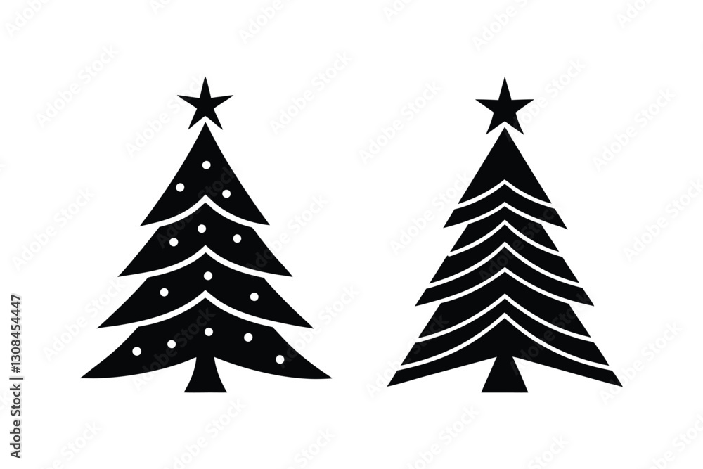 Obraz premium Silhouette art illustration of two Christmas trees with a triangular shape and a star at the top.eps