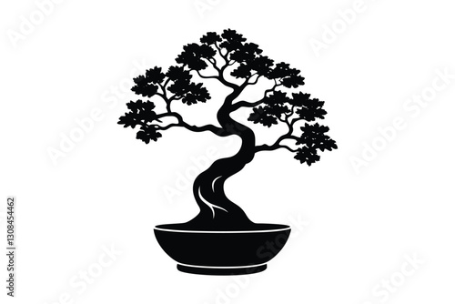 Silhouette art illustration of a bonsai tree standing on a small flat base2.eps