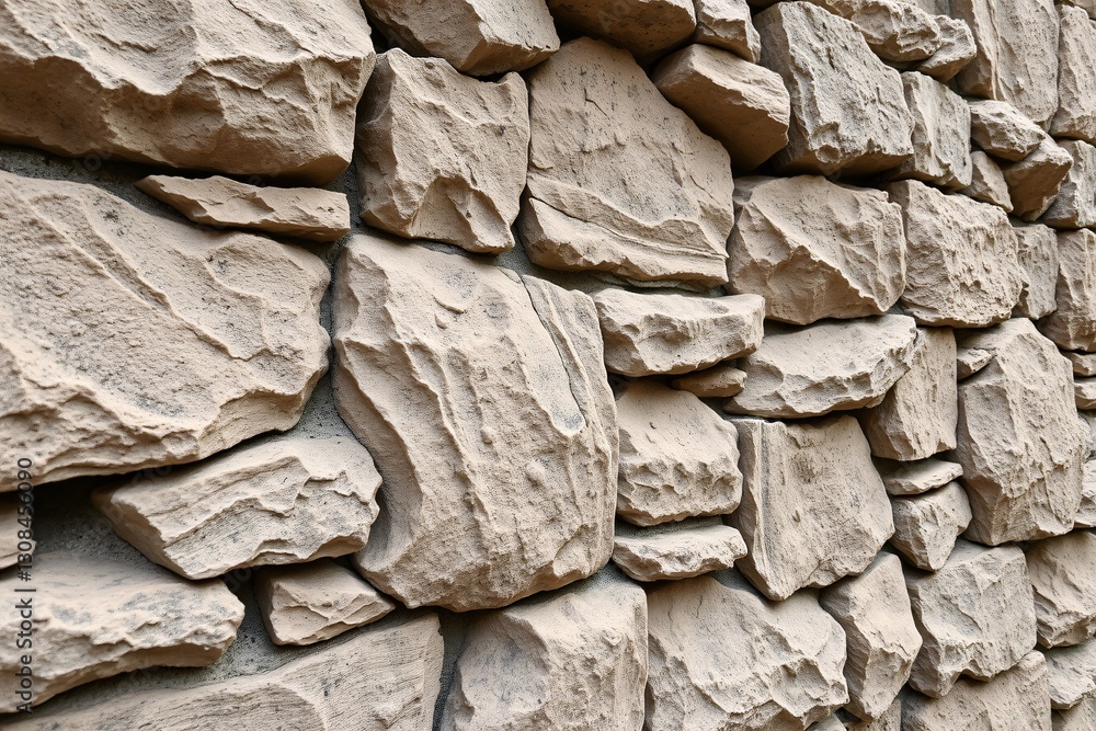 Fototapeta premium Organic Stone Wall Texture Featuring Rough Uneven Beige Rocks and Mortar
