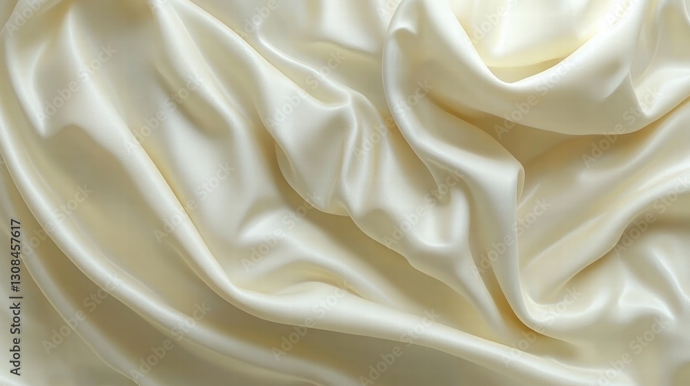 Luxurious white silk fabric flowing gracefully with a shimmering surface under soft ambient light Luxurious white silk fabric flowing gracefully with a shimmering surface under soft ambient light