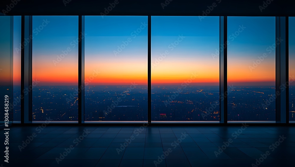 Fototapeta premium Empty office, sunset view from skyscraper