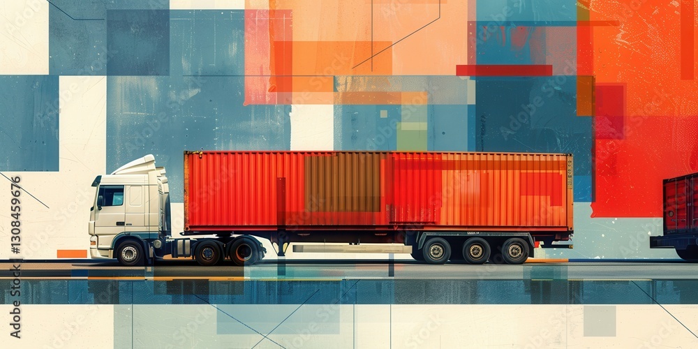 Abstract Art of a Freight Truck and Containers