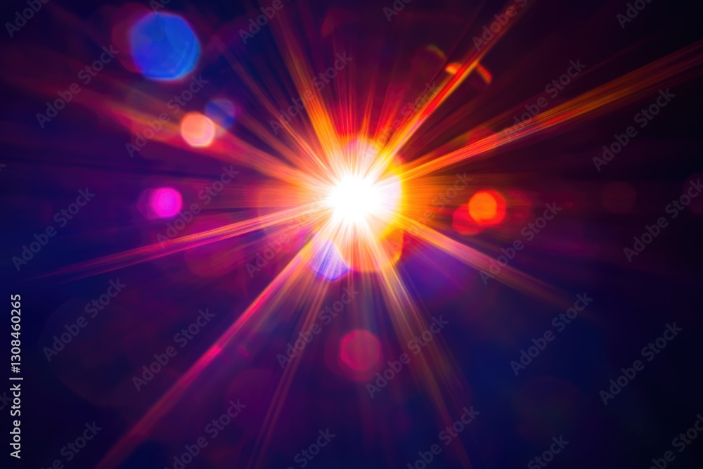 Vibrant light rays burst from a central point, surrounded by colorful bokeh effects creating an energetic and dynamic visual. Vibrant light rays burst from a central point, surrounded by colorful bokeh effects creating an energetic and dynamic visual.