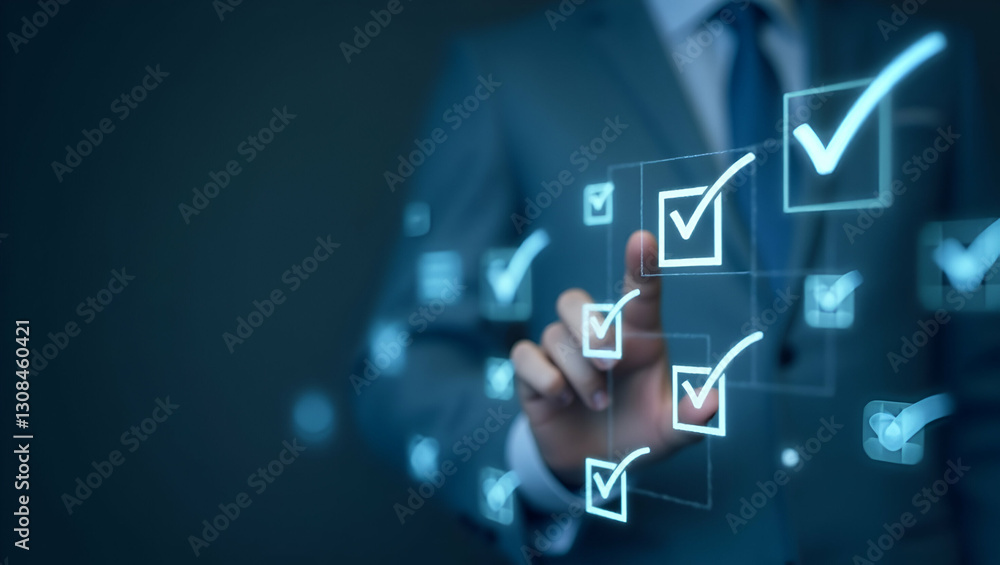 Interactive Task Management: Flat Floating Holographic Checkmarks Completing Checklists in a Cute Vector Illustration for Smart Business Solutions Interactive Task Management: Flat Floating Holographic Checkmarks Completing Checklists in a Cute Vector Illustration for Smart Business Solutions