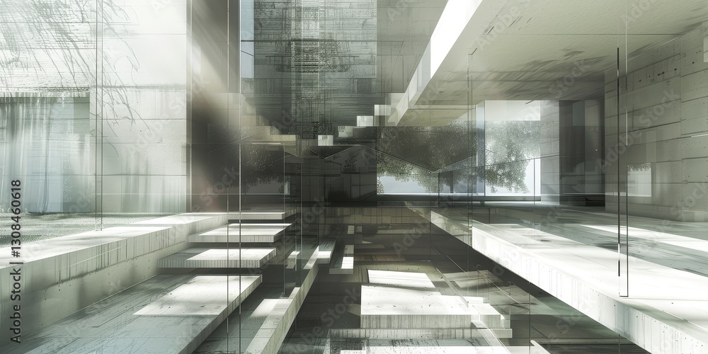 Modern Concrete Interior Design with Glass