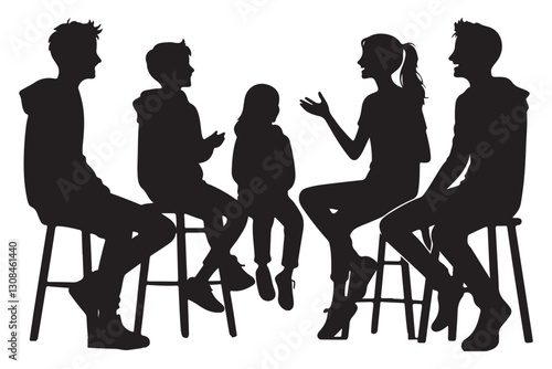 Silhouette Group of People Communication Circle Vector Illustration Design