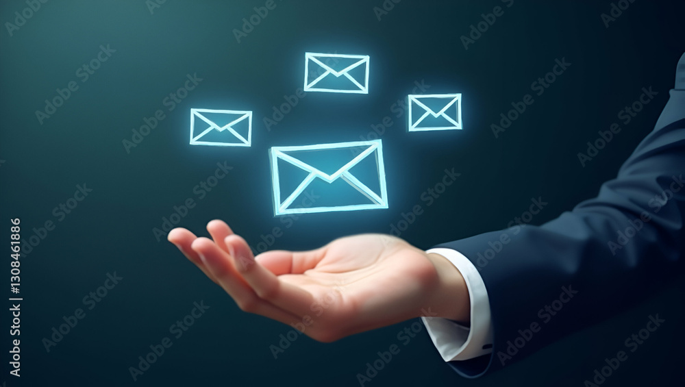 Flat Email and task notification icons hovering around a hand representing smart notifications and digital alerts concept as Email and task notification icons hover around a hand symbolizing smart not Flat Email and task notification icons hovering around a hand representing smart notifications and digital alerts concept as Email and task notification icons hover around a hand symbolizing smart not
