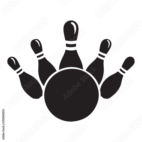 Black Bowling Ball with Pins Vector Illustration for Sport Designs