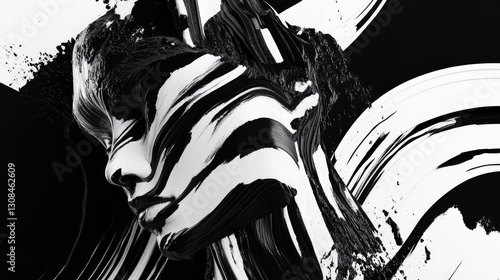A bold abstract composition with sharp contrasts, intricate textures, and sweeping black-and-white strokes for a dynamic visual
