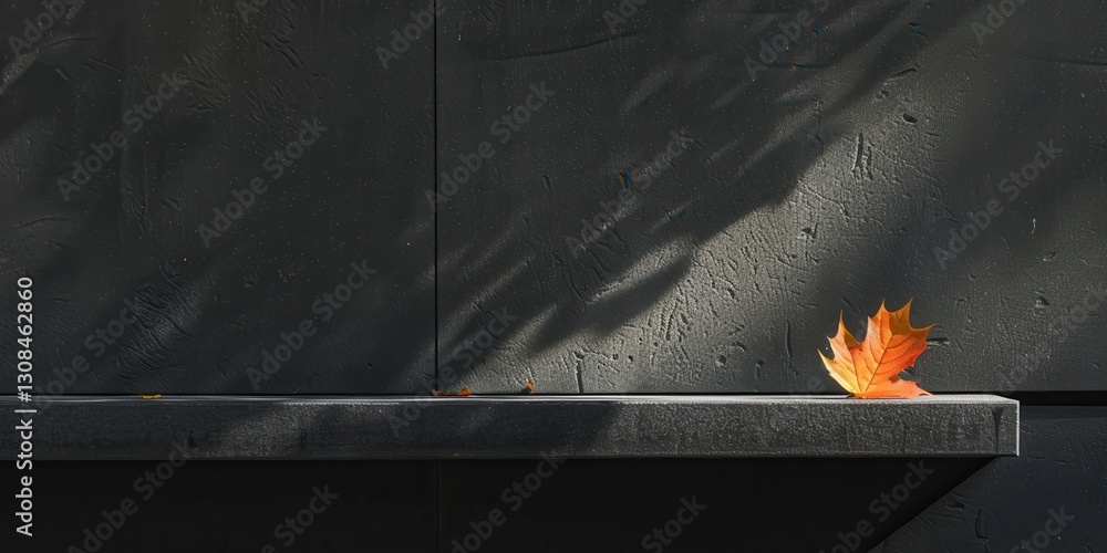 Autumnal Leaf on Dark Wall - A Minimalist Scene