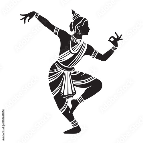 Indian Classical Dancer Silhouette Graceful Dance Form Illustration Art