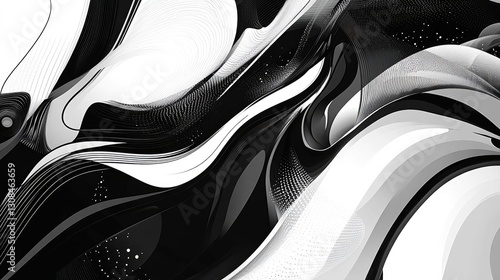 A captivating black-and-white abstract design featuring dynamic, layered textures and bold strokes for a high-impact composition