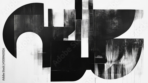 A captivating black-and-white abstract design featuring dynamic, layered textures and bold strokes for a high-impact composition