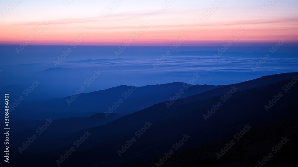 Misty mountain sunrise view from above. Possible stock photo use Misty mountain sunrise view from above. Possible stock photo use
