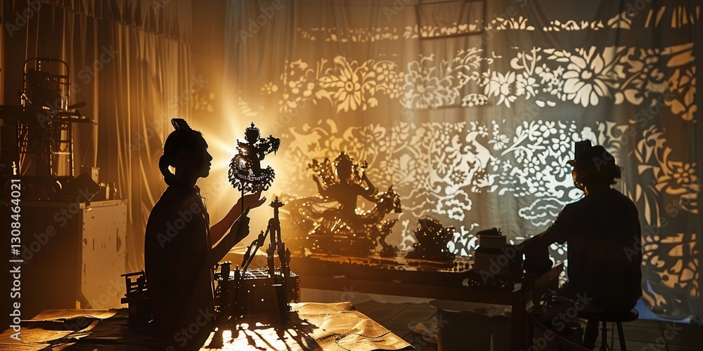 Naklejka premium Shadow Puppetry Performance in a Studio Setting