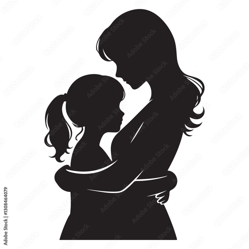 Silhouette Mother and Child Embracing Vector Illustration Affection Silhouette Mother and Child Embracing Vector Illustration Affection
