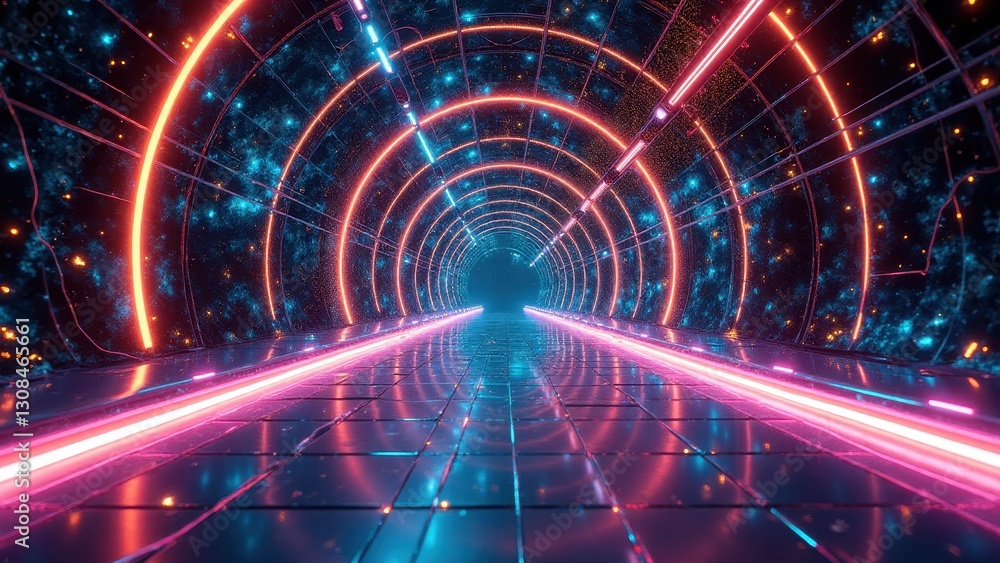 High-tech tunnel effects, Ultra-realistic futuristic tunnel with glowing neon beams holographic projections and vivid geometric patterns against a High-tech tunnel effects, Ultra-realistic futuristic tunnel with glowing neon beams holographic projections and vivid geometric patterns against a
