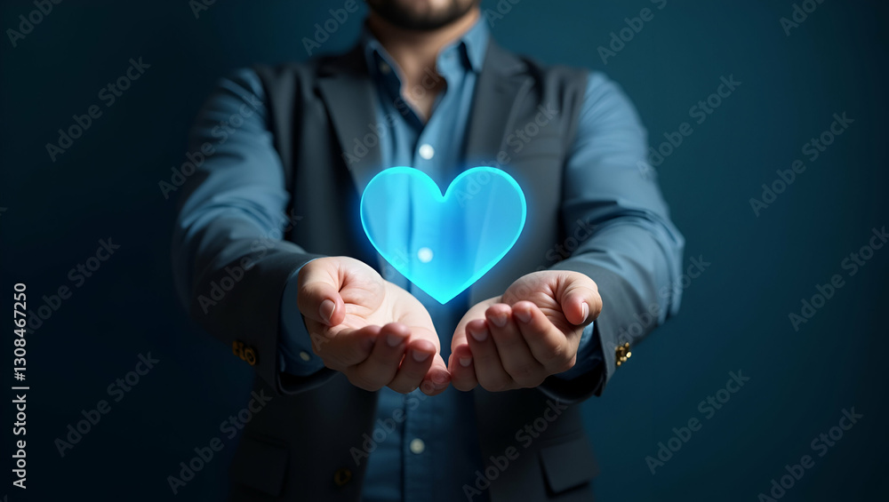 Floating Hologram Showcasing User Satisfaction and Loyalty: A Symbol of Customer-Centric Services and Engagement Strategies in Photo Stock Concept with Left Space Floating Hologram Showcasing User Satisfaction and Loyalty: A Symbol of Customer-Centric Services and Engagement Strategies in Photo Stock Concept with Left Space