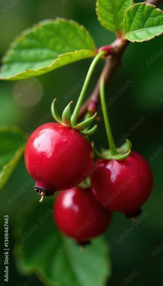 Juicy cranberry, vibrant red, green leaf detail , healthy, fall Juicy cranberry, vibrant red, green leaf detail , healthy, fall