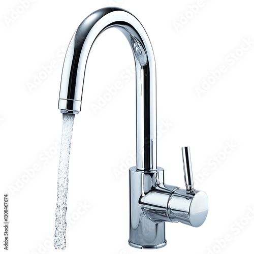 Chrome kitchen faucet with water flowing.
