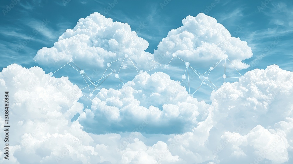 Naklejka premium Abstract Cloud Formation with Digital Connection Network Visualization