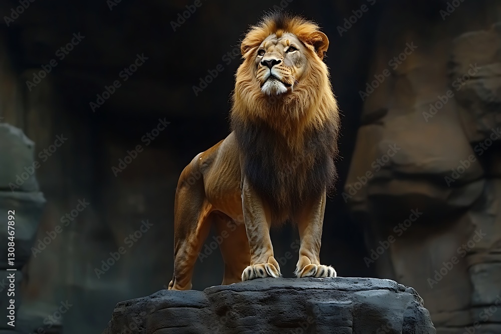 Naklejka premium Majestic Lion on Rocky Outcrop