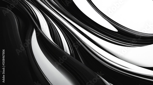 A modern black-and-white abstract design with bold, dynamic brushstrokes and intricate textures highlighting depth and contrast