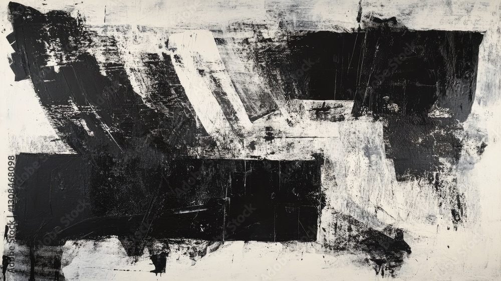 Obraz premium A monochromatic abstract composition with bold, sweeping strokes and rough textures creating an intense black-and-white design
