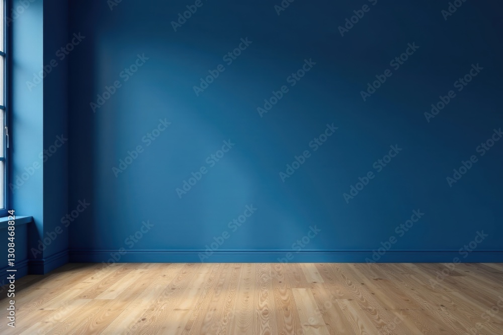 Navy blue wall, polished oak floor Vast empty space , serene, spacious, studio Navy blue wall, polished oak floor Vast empty space , serene, spacious, studio