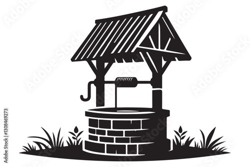 Silhouette Wishing Well Vector Illustration for Background Decoration