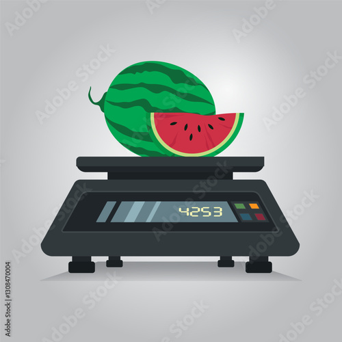 Weight of watermelon fruit on a digital scale illustration