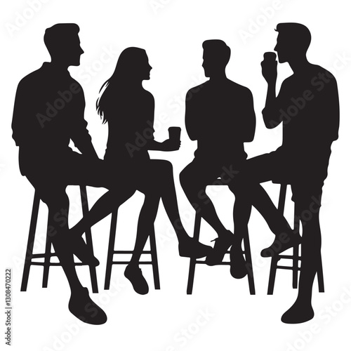 Silhouette People Gathering Bar Stools Socializing Conversation Casual Meeting