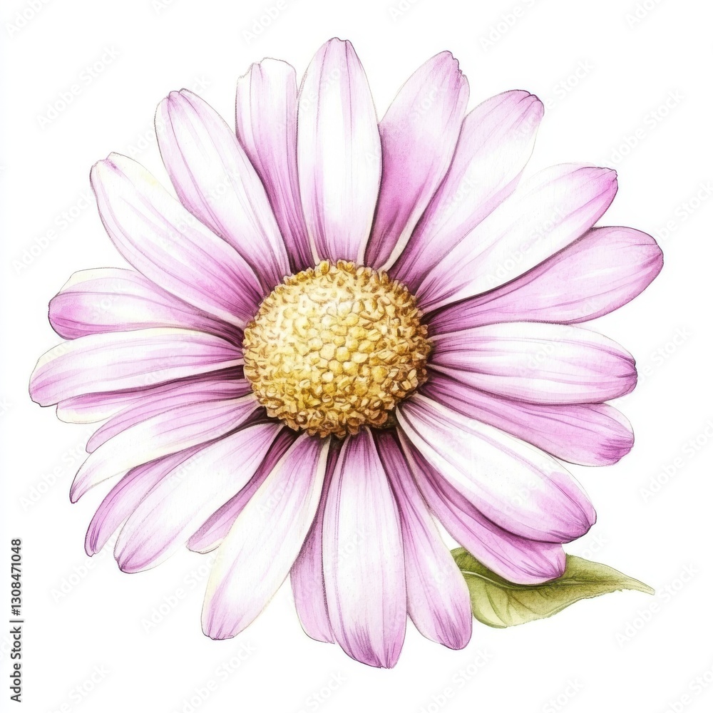 Obraz premium Delicate Daisy Flower Bloom with Pink and White Petals in Detailed Illustration Artistic Rendering