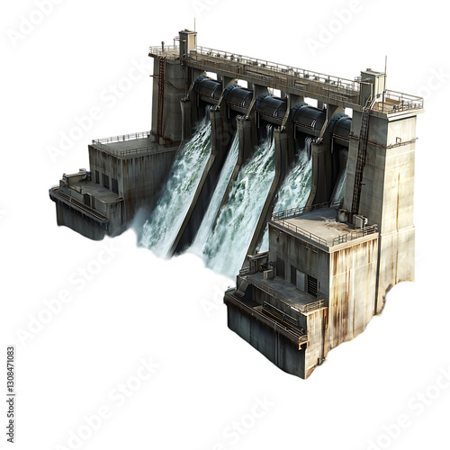 Wallpaper Mural Hydroelectric dam generating power with water flowing through spillways. Torontodigital.ca