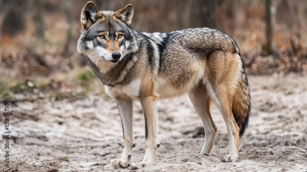 Obraz premium Wolf standing in a sandy environment