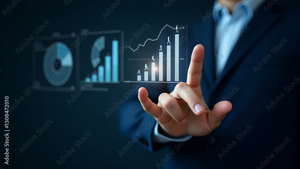 Visual Data Presentation: Hands Engaging with Glowing Graphs & Charts Visual Data Presentation: Hands Engaging with Glowing Graphs & Charts