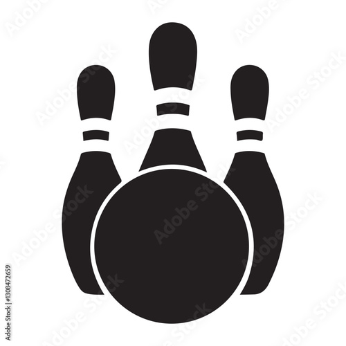 Bowling ball hitting pins game sport vector silhouette illustration