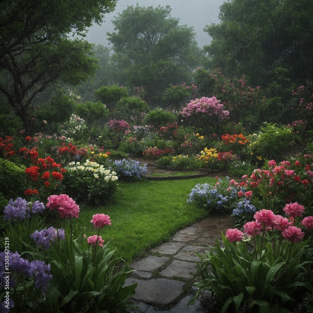 Fototapeta premium japanese garden with flowers