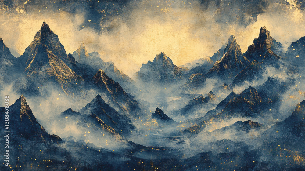 Obraz premium Misty Mountain Range Landscape Painting