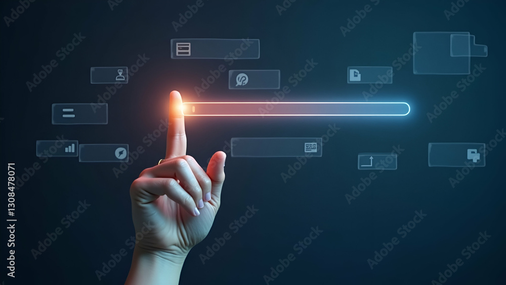 Interactive User Interface Concept: Hand-Dragging a Floating Transparent Slider Bar for Seamless Option Selection and Adjustments in Photo Stock with Ample Empty Space on the Left Interactive User Interface Concept: Hand-Dragging a Floating Transparent Slider Bar for Seamless Option Selection and Adjustments in Photo Stock with Ample Empty Space on the Left