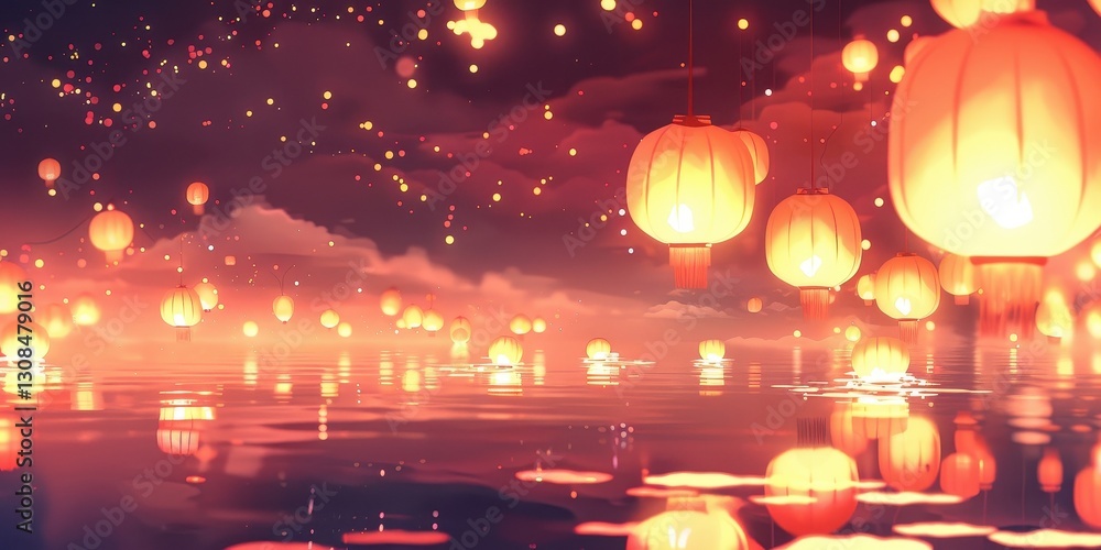 Floating Lanterns at Sunset - A Magical Night