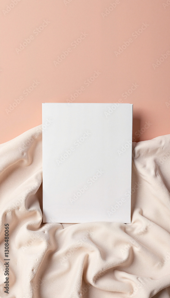 Elegant square card mockup on soft fabric backdrop, minimalist design Elegant square card mockup on soft fabric backdrop, minimalist design