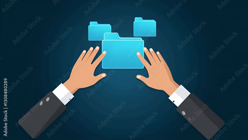 Flat Hands drag and drop virtual folders on holographic interface demonstrating digital file management and organization concept as Hands drag and drop virtual folders on holographic interface showcas Flat Hands drag and drop virtual folders on holographic interface demonstrating digital file management and organization concept as Hands drag and drop virtual folders on holographic interface showcas