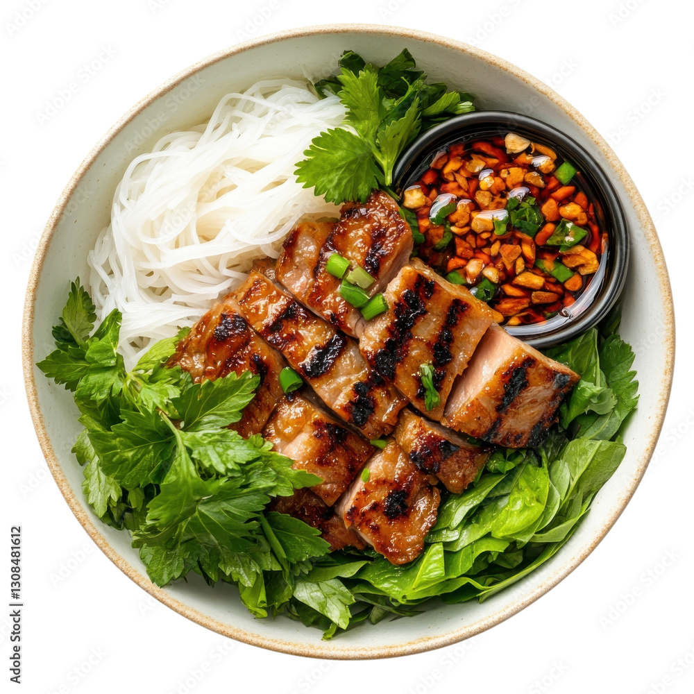 Fototapeta premium Delicious Bun Cha Vietnamese Food on transparent background.