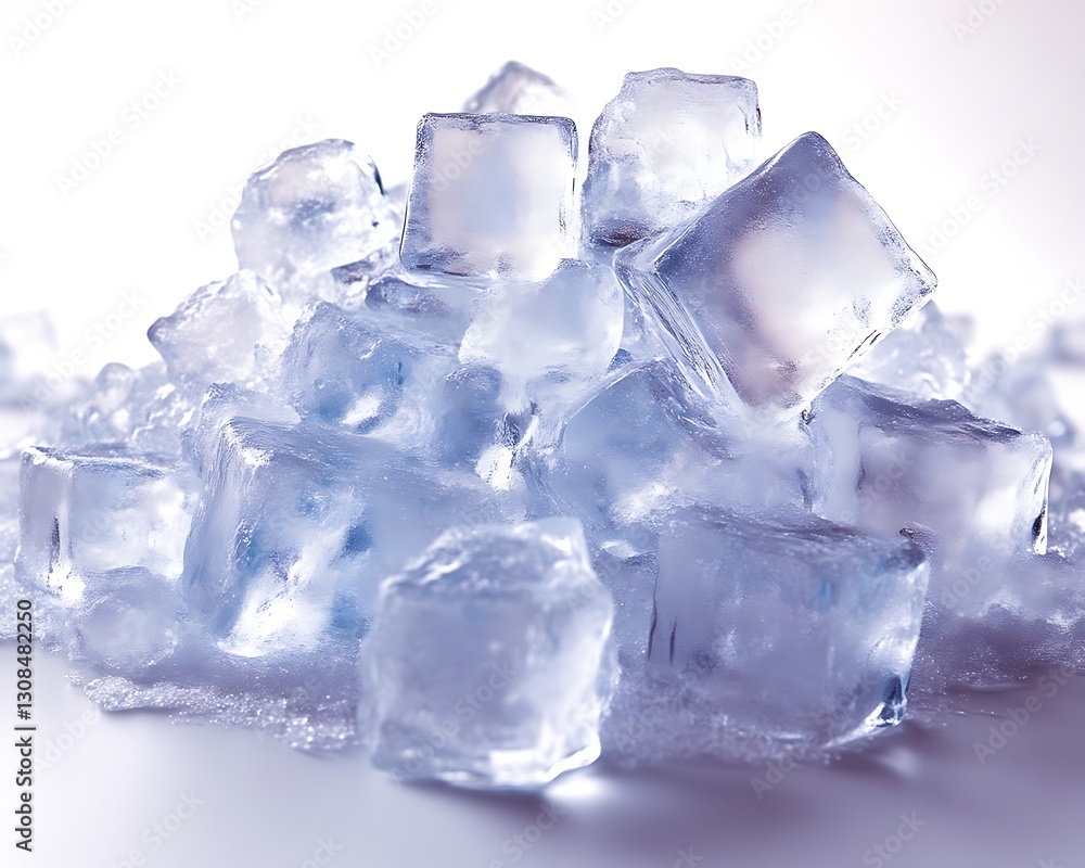 Obraz premium Stacked Ice Cubes on Table in Clean Background