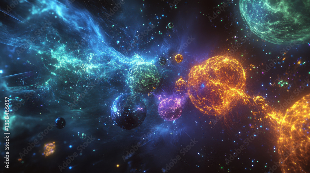 Colorful cosmic nebula with planets and stars Colorful cosmic nebula with planets and stars