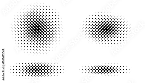 Set of black halftone dots backgrounds.