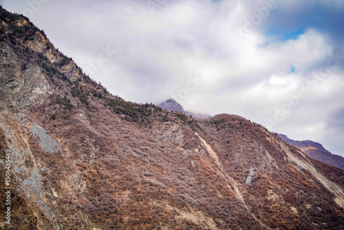 the atmosphere of the snow mountain with dramatic tone